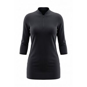 Soneven Women Black Quarter Zip Mock Neck 3/4 Sleeve Athletic Golf Top 2XL
